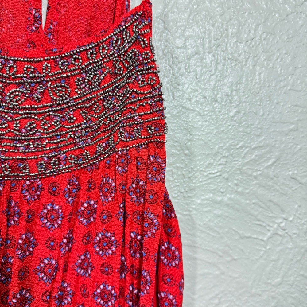 Evereve Braeve Beaded Dress Sundress Sm Gauzy Keyhole Ruffle Indie Boho Festival - Picture 4 of 12